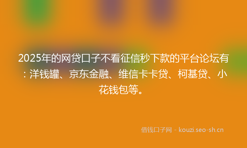2025年的网贷口子不看征信秒下款的平台论坛有：洋钱罐、京东金融、维信卡卡贷、柯基贷、小花钱包等。