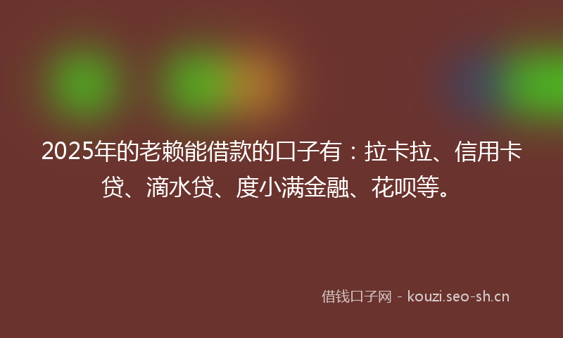 2025年的老赖能借款的口子有：拉卡拉、信用卡贷、滴水贷、度小满金融、花呗等。