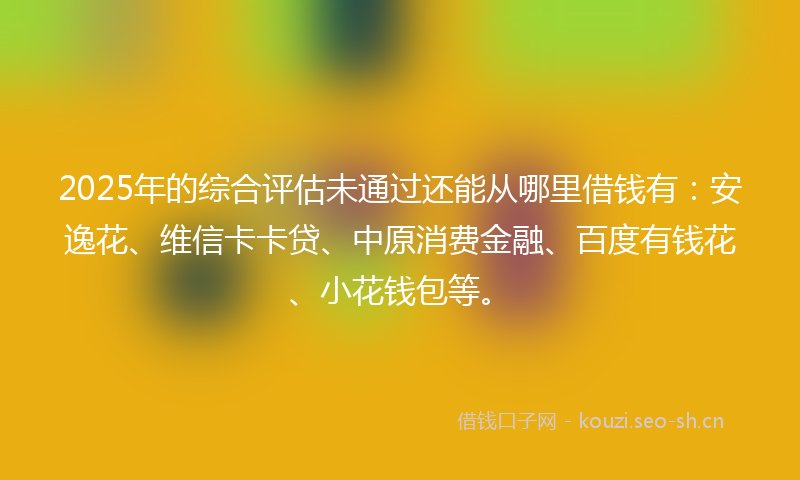 2025年的综合评估未通过还能从哪里借钱有：安逸花、维信卡卡贷、中原消费金融、百度有钱花、小花钱包等。
