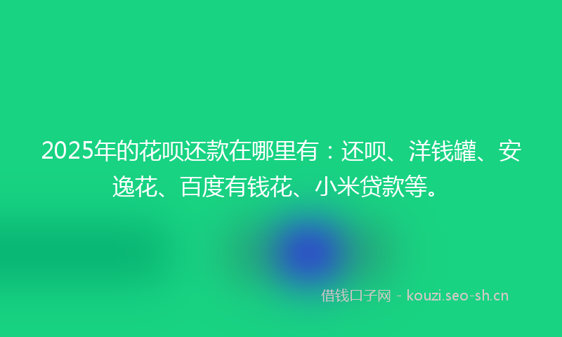 2025年的花呗还款在哪里有：还呗、洋钱罐、安逸花、百度有钱花、小米贷款等。