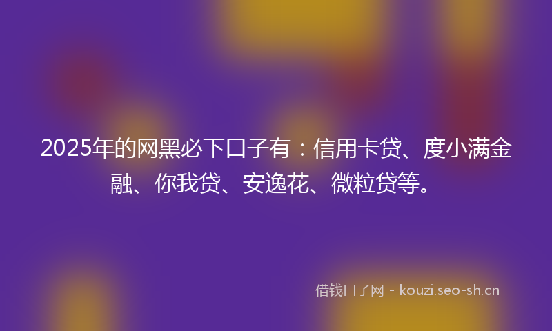 2025年的网黑必下口子有：信用卡贷、度小满金融、你我贷、安逸花、微粒贷等。