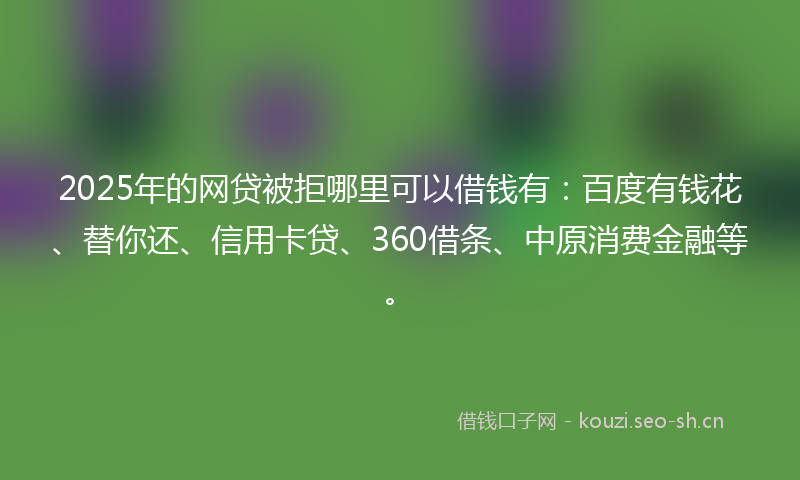 2025年的网贷被拒哪里可以借钱有：百度有钱花、替你还、信用卡贷、360借条、中原消费金融等。