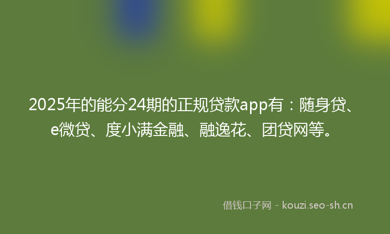 2025年的能分24期的正规贷款app有：随身贷、e微贷、度小满金融、融逸花、团贷网等。