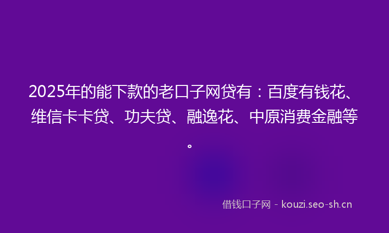 2025年的能下款的老口子网贷有：百度有钱花、维信卡卡贷、功夫贷、融逸花、中原消费金融等。