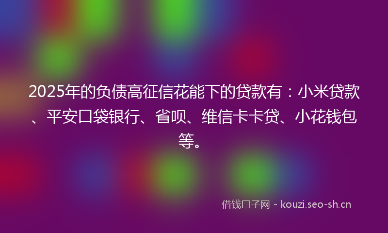 2025年的负债高征信花能下的贷款有:小米贷款、平安口袋银行、省呗、维信卡卡贷、小花钱包等。