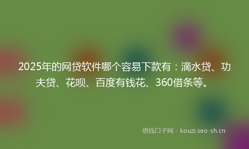 2025年的网贷软件哪个容易下款有：滴水贷、功夫贷、花呗、百度有钱花、360借条等。
