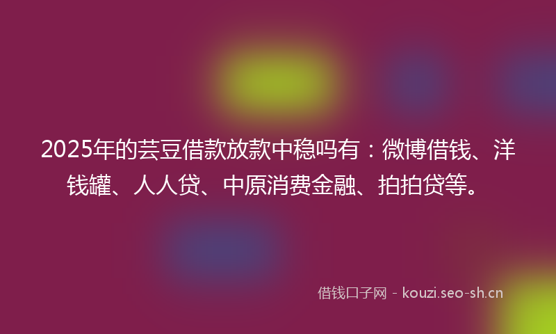 2025年的芸豆借款放款中稳吗有：微博借钱、洋钱罐、人人贷、中原消费金融、拍拍贷等。