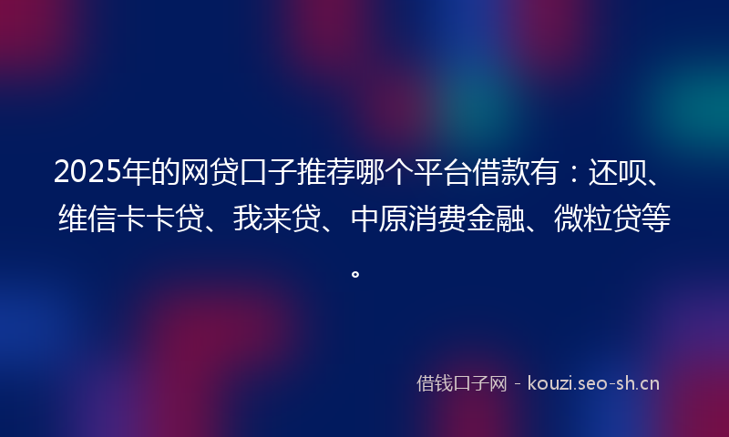 2025年的网贷口子推荐哪个平台借款有：还呗、维信卡卡贷、我来贷、中原消费金融、微粒贷等。