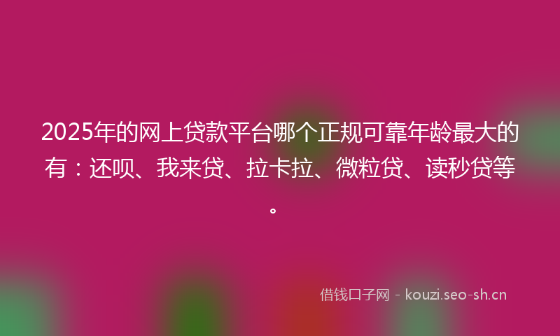 2025年的网上贷款平台哪个正规可靠年龄最大的有：还呗、我来贷、拉卡拉、微粒贷、读秒贷等。