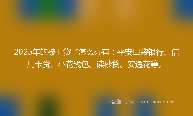 2025年的被拒贷了怎么办有：平安口袋银行、信用卡贷、小花钱包、读秒贷、安逸花等。