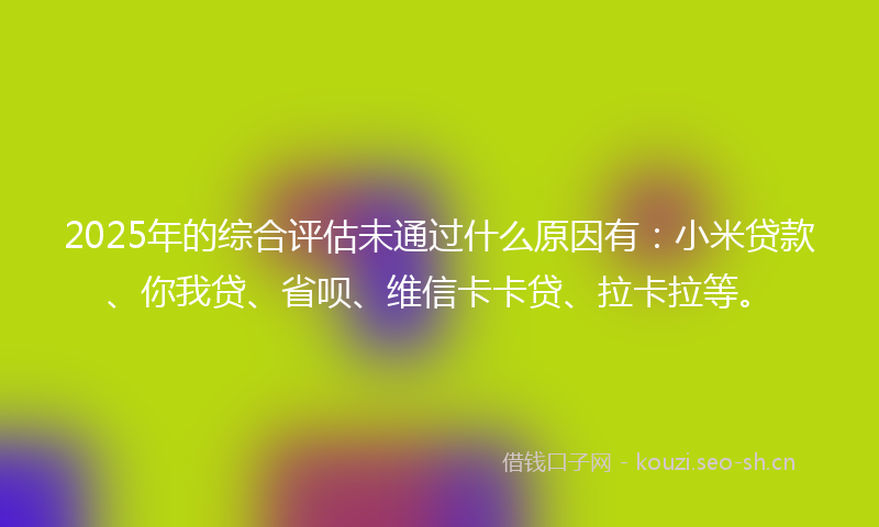 2025年的综合评估未通过什么原因有：小米贷款、你我贷、省呗、维信卡卡贷、拉卡拉等。