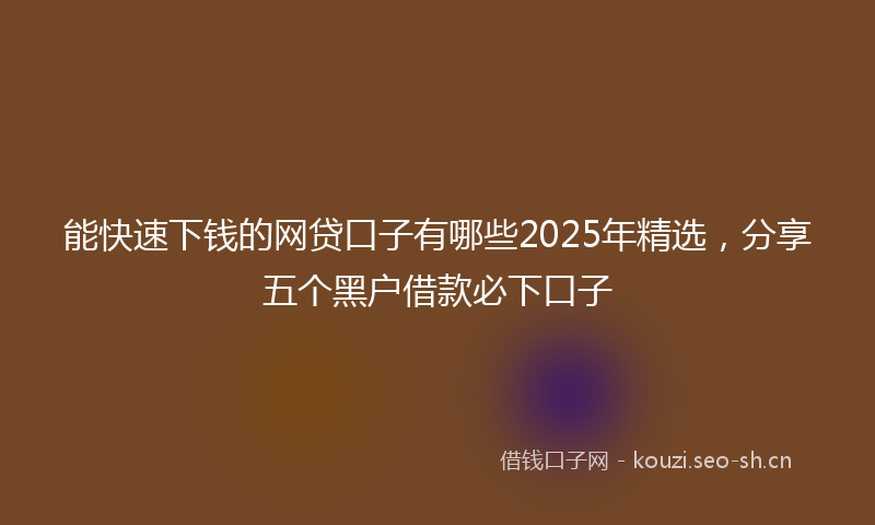能快速下钱的网贷口子有哪些2025年精选，分享五个黑户借款必下口子