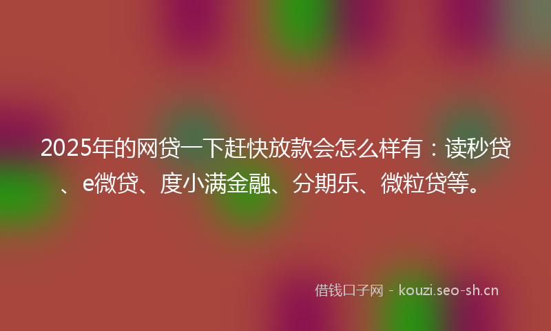 2025年的网贷一下赶快放款会怎么样有：读秒贷、e微贷、度小满金融、分期乐、微粒贷等。