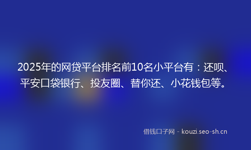 2025年的网贷平台排名前10名小平台有：还呗、平安口袋银行、投友圈、替你还、小花钱包等。