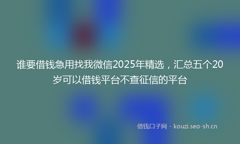 谁要借钱急用找我微信2025年精选，汇总五个20岁可以借钱平台不查征信的平台
