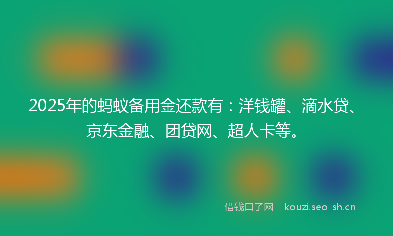 2025年的蚂蚁备用金还款有：洋钱罐、滴水贷、京东金融、团贷网、超人卡等。