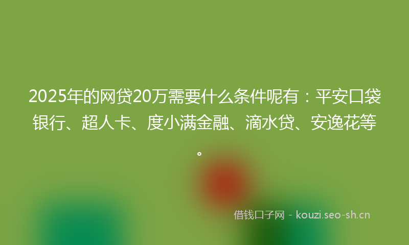 2025年的网贷20万需要什么条件呢有：平安口袋银行、超人卡、度小满金融、滴水贷、安逸花等。
