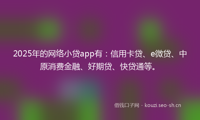 2025年的网络小贷app有：信用卡贷、e微贷、中原消费金融、好期贷、快贷通等。