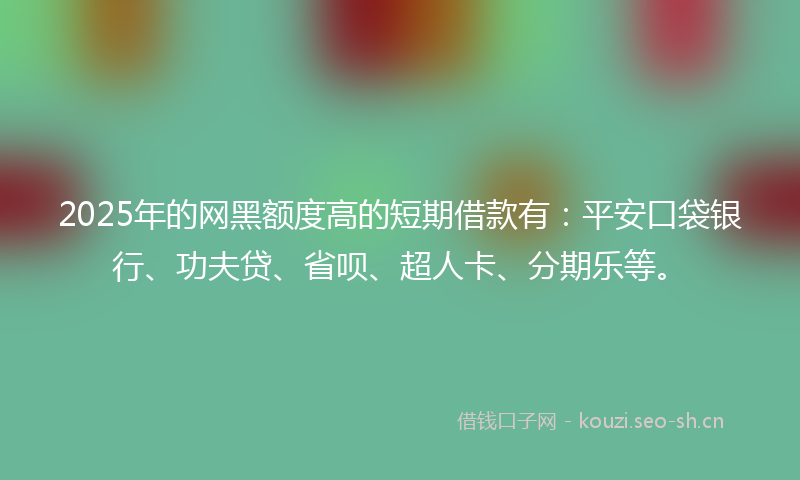 2025年的网黑额度高的短期借款有：平安口袋银行、功夫贷、省呗、超人卡、分期乐等。
