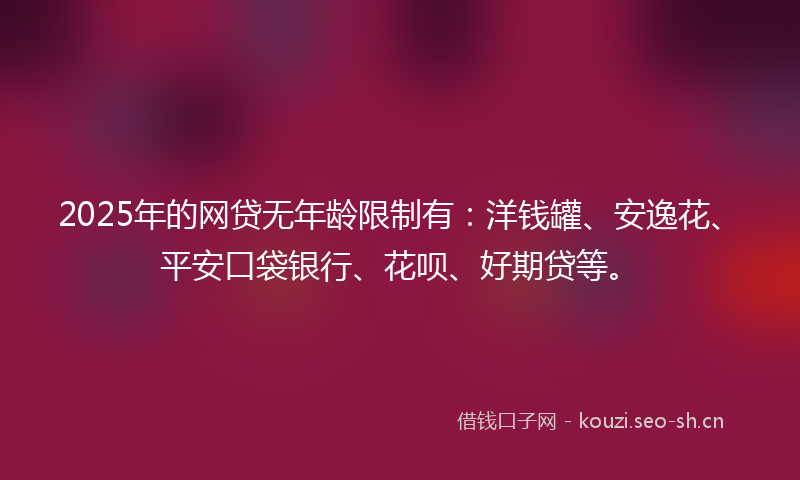 2025年的网贷无年龄限制有：洋钱罐、安逸花、平安口袋银行、花呗、好期贷等。