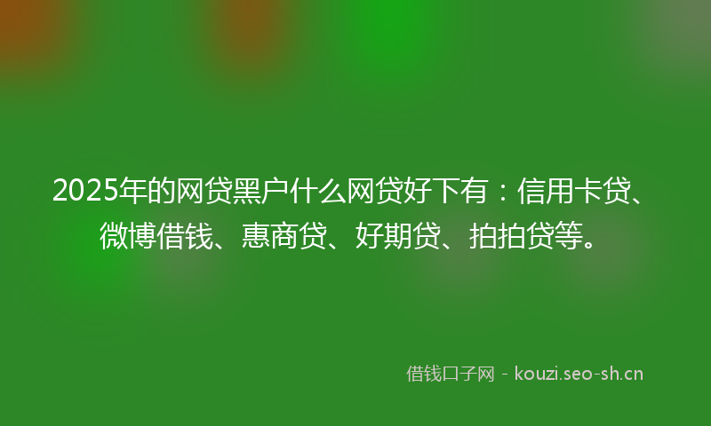 2025年的网贷黑户什么网贷好下有：信用卡贷、微博借钱、惠商贷、好期贷、拍拍贷等。