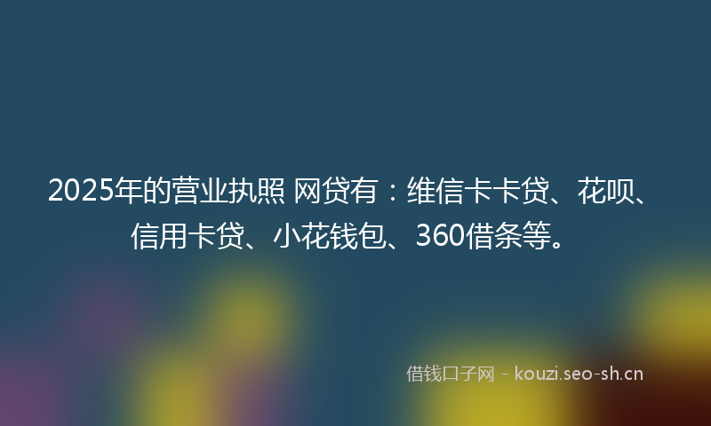 2025年的营业执照 网贷有：维信卡卡贷、花呗、信用卡贷、小花钱包、360借条等。