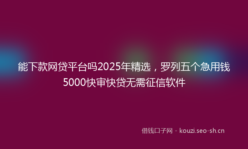 能下款网贷平台吗2025年精选，罗列五个急用钱5000快审快贷无需征信软件