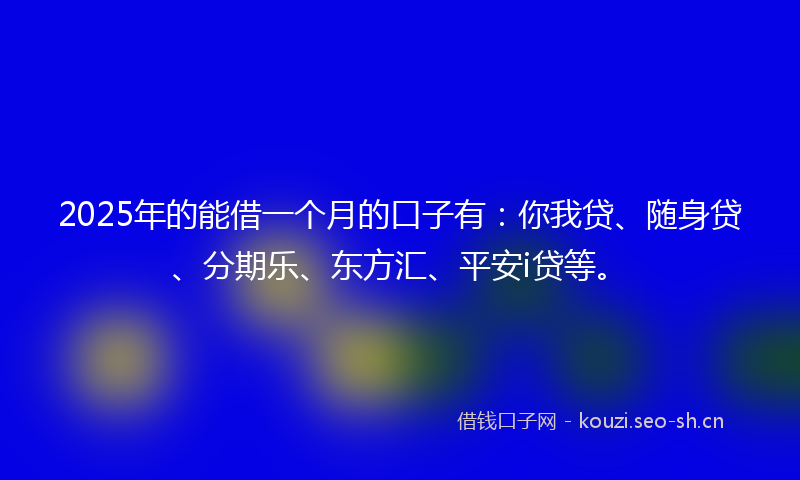 2025年的能借一个月的口子有：你我贷、随身贷、分期乐、东方汇、平安i贷等。