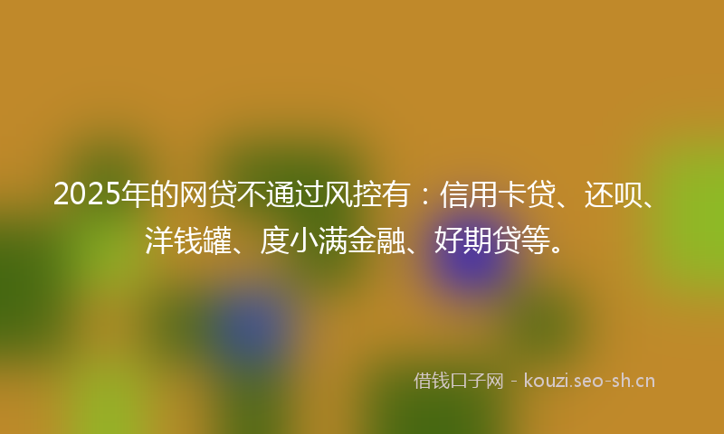 2025年的网贷不通过风控有：信用卡贷、还呗、洋钱罐、度小满金融、好期贷等。