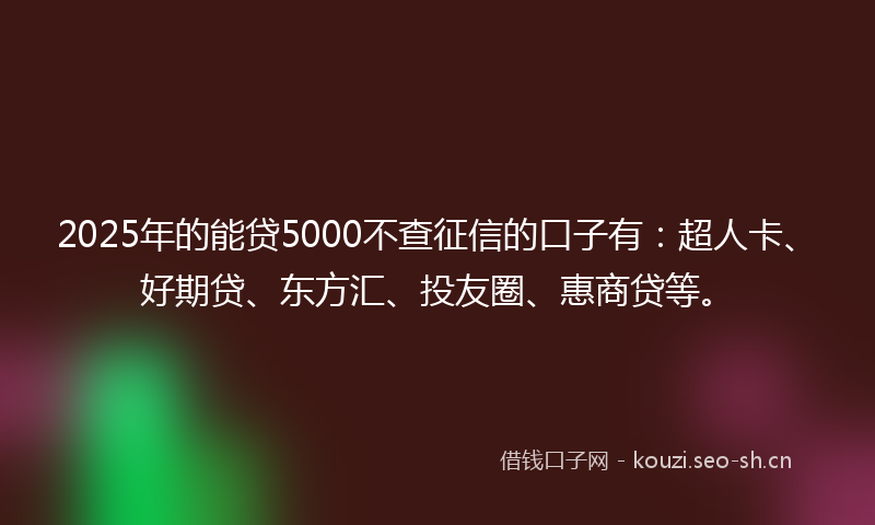 2025年的能贷5000不查征信的口子有：超人卡、好期贷、东方汇、投友圈、惠商贷等。