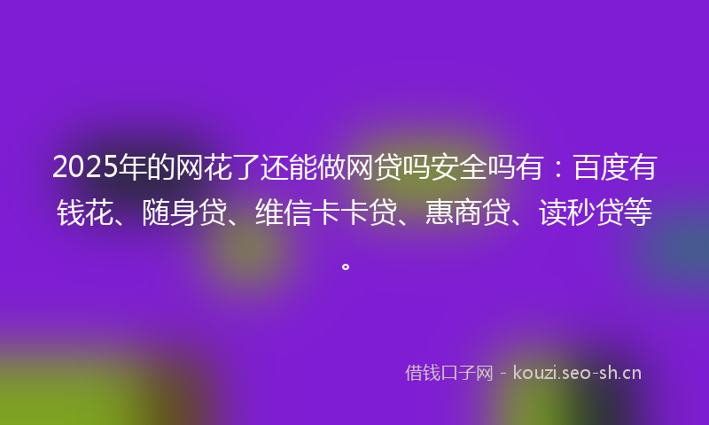 2025年的网花了还能做网贷吗安全吗有：百度有钱花、随身贷、维信卡卡贷、惠商贷、读秒贷等。
