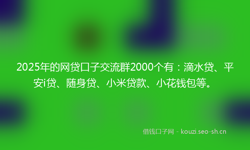2025年的网贷口子交流群2000个有：滴水贷、平安i贷、随身贷、小米贷款、小花钱包等。
