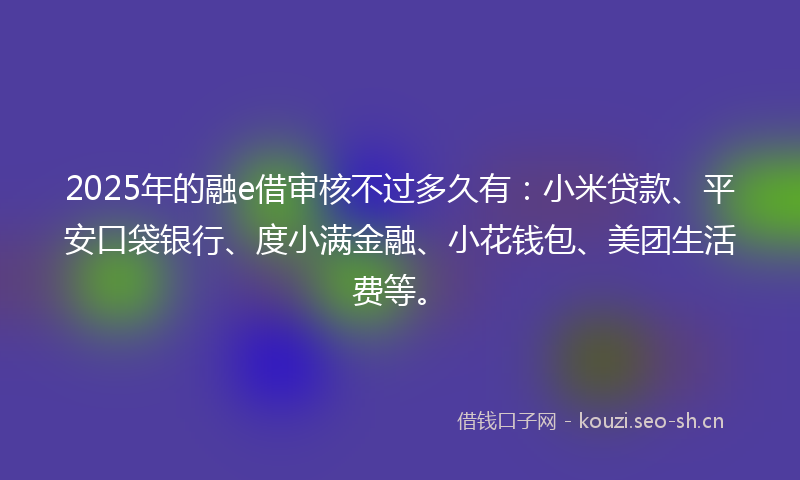 2025年的融e借审核不过多久有：小米贷款、平安口袋银行、度小满金融、小花钱包、美团生活费等。