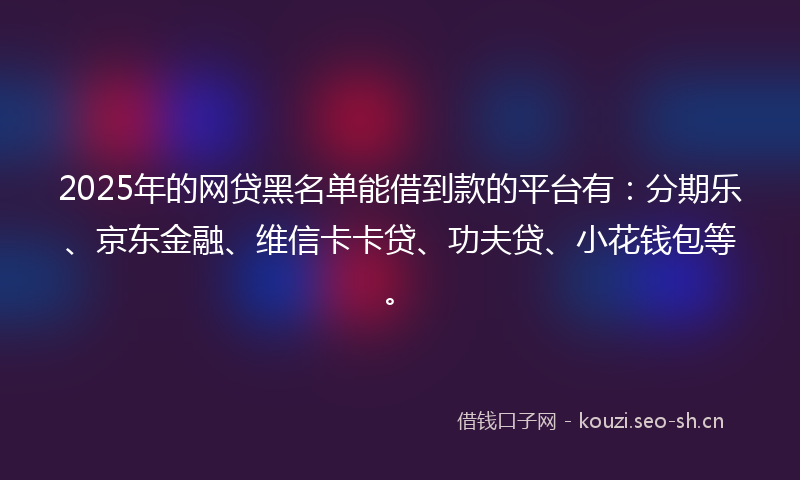 2025年的网贷黑名单能借到款的平台有：分期乐、京东金融、维信卡卡贷、功夫贷、小花钱包等。