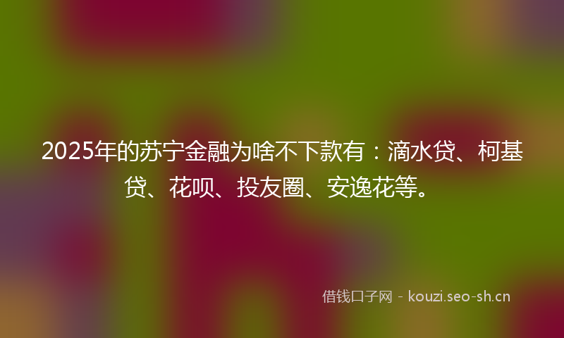 2025年的苏宁金融为啥不下款有：滴水贷、柯基贷、花呗、投友圈、安逸花等。