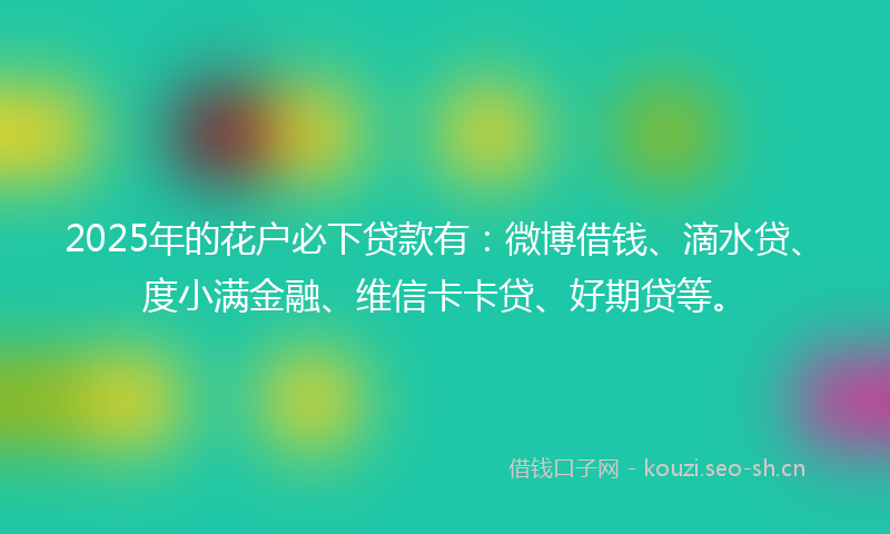 2025年的花户必下贷款有：微博借钱、滴水贷、度小满金融、维信卡卡贷、好期贷等。