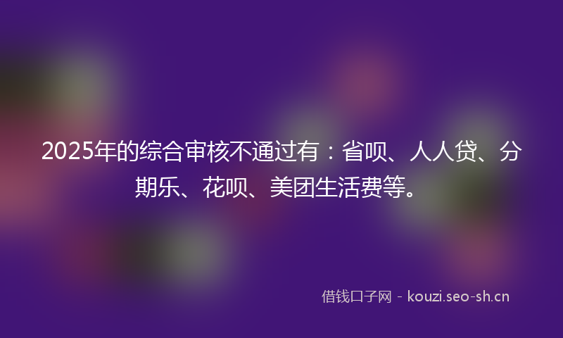 2025年的综合审核不通过有：省呗、人人贷、分期乐、花呗、美团生活费等。