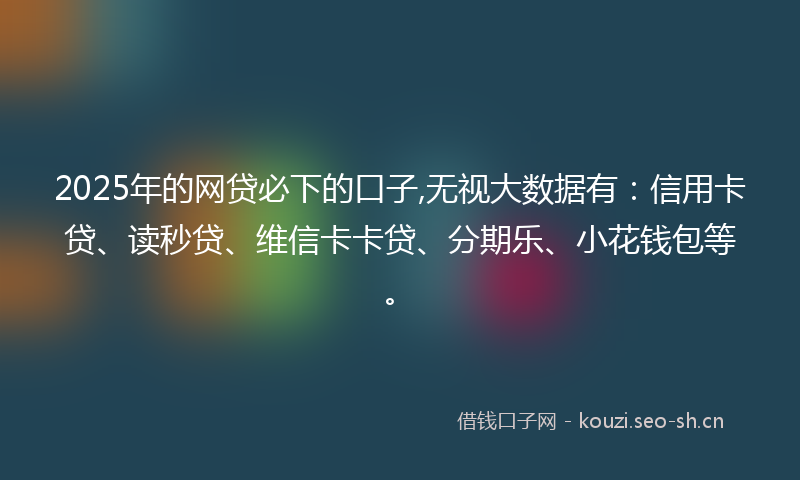 2025年的网贷必下的口子,无视大数据有：信用卡贷、读秒贷、维信卡卡贷、分期乐、小花钱包等。