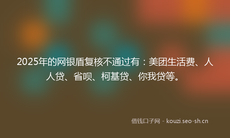 2025年的网银盾复核不通过有：美团生活费、人人贷、省呗、柯基贷、你我贷等。