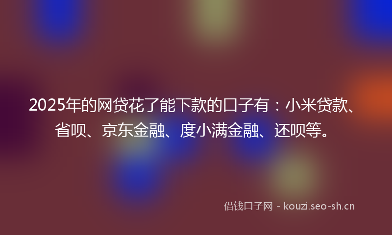2025年的网贷花了能下款的口子有：小米贷款、省呗、京东金融、度小满金融、还呗等。