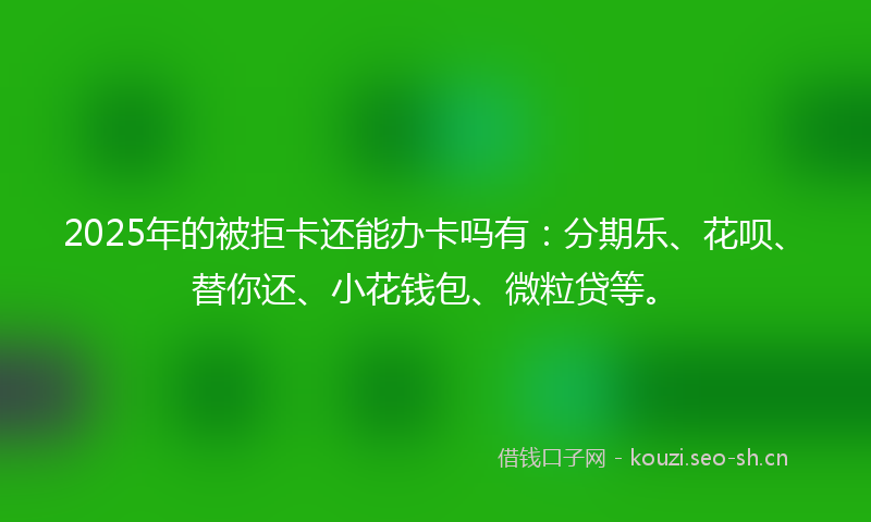 2025年的被拒卡还能办卡吗有：分期乐、花呗、替你还、小花钱包、微粒贷等。
