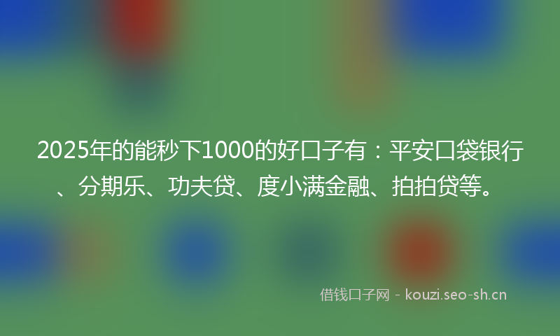 2025年的能秒下1000的好口子有：平安口袋银行、分期乐、功夫贷、度小满金融、拍拍贷等。
