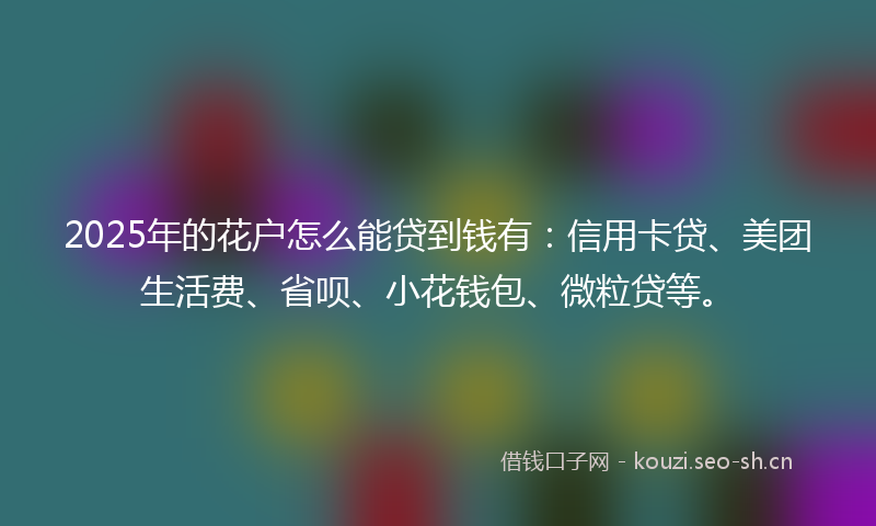 2025年的花户怎么能贷到钱有：信用卡贷、美团生活费、省呗、小花钱包、微粒贷等。
