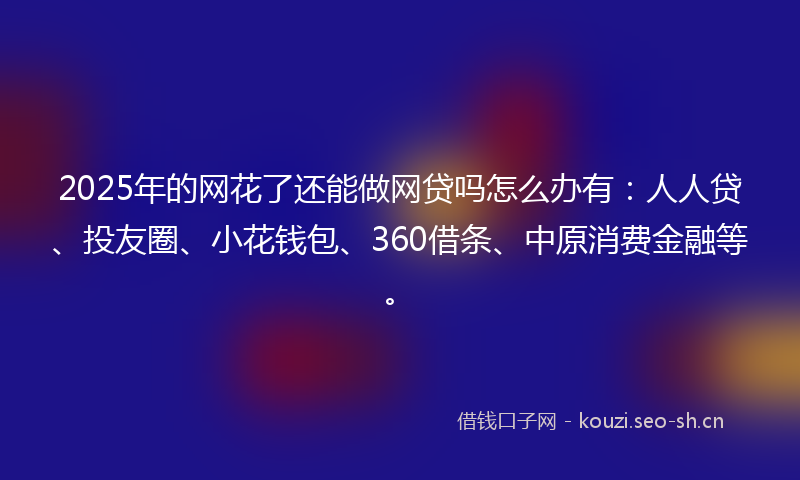 2025年的网花了还能做网贷吗怎么办有：人人贷、投友圈、小花钱包、360借条、中原消费金融等。