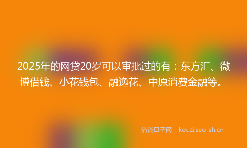 2025年的网贷20岁可以审批过的有：东方汇、微博借钱、小花钱包、融逸花、中原消费金融等。