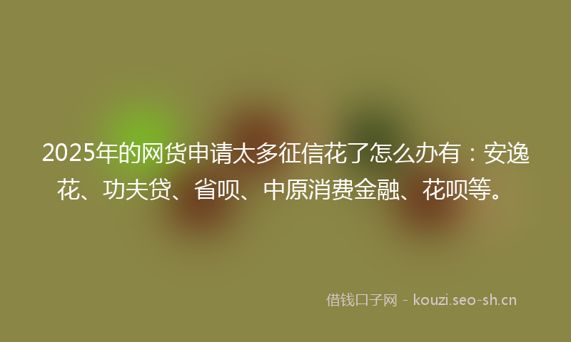 2025年的网货申请太多征信花了怎么办有：安逸花、功夫贷、省呗、中原消费金融、花呗等。