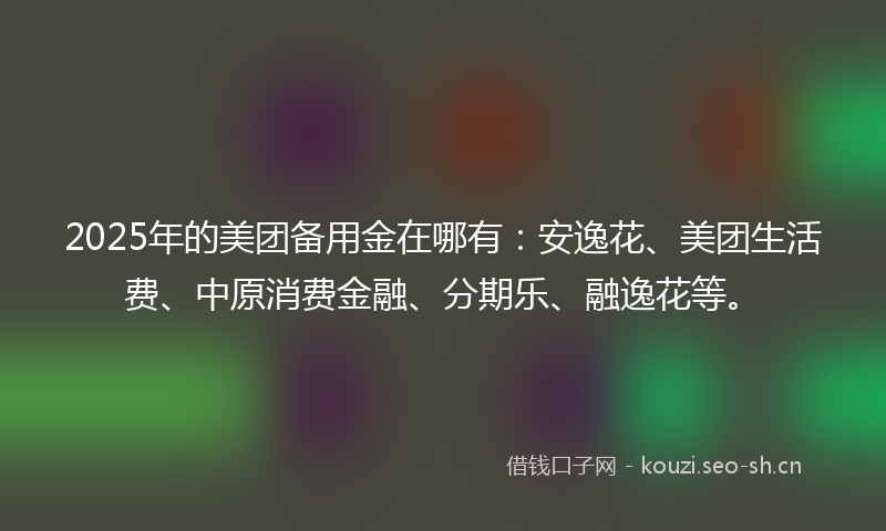 2025年的美团备用金在哪有：安逸花、美团生活费、中原消费金融、分期乐、融逸花等。