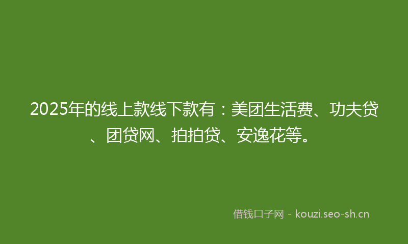 2025年的线上款线下款有：美团生活费、功夫贷、团贷网、拍拍贷、安逸花等。