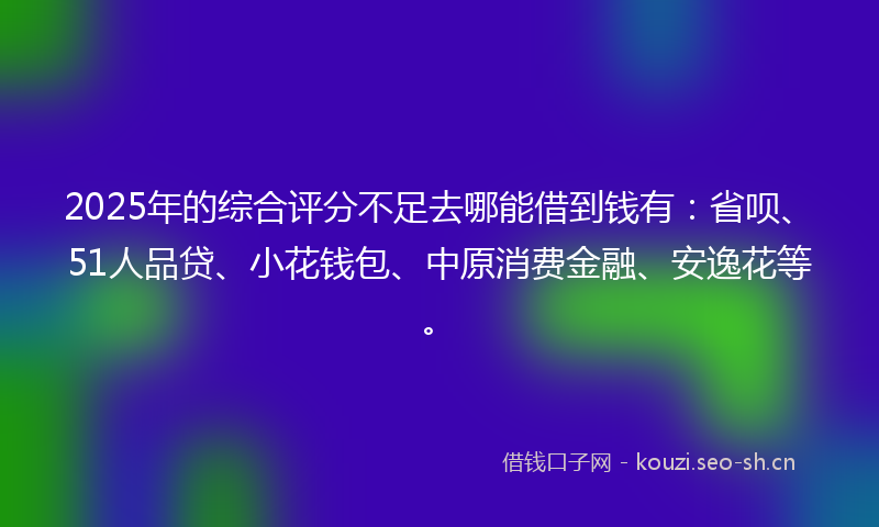 2025年的综合评分不足去哪能借到钱有：省呗、51人品贷、小花钱包、中原消费金融、安逸花等。