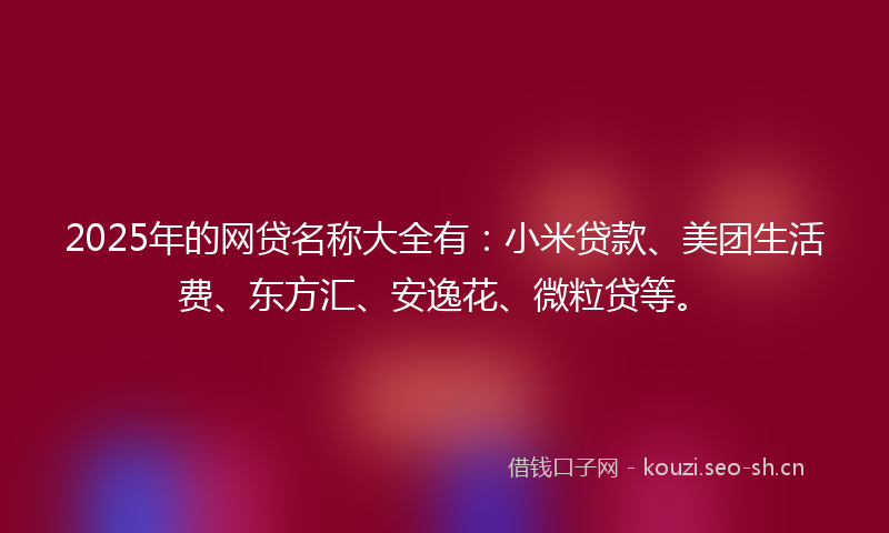 2025年的网贷名称大全有：小米贷款、美团生活费、东方汇、安逸花、微粒贷等。